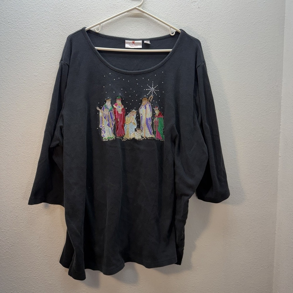 QUACKER FACTORY Women's Long Sleeve Embroidered Christmas Shirt Size 3X / 3XL